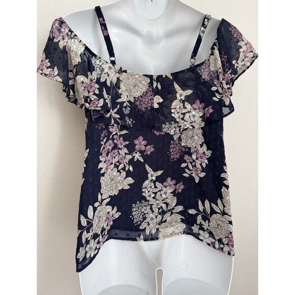 Torrid Cold Shoulder Blouse Plus 1X Blue Floral Ruffle EUC Office Travel Boho - Picture 4 of 8